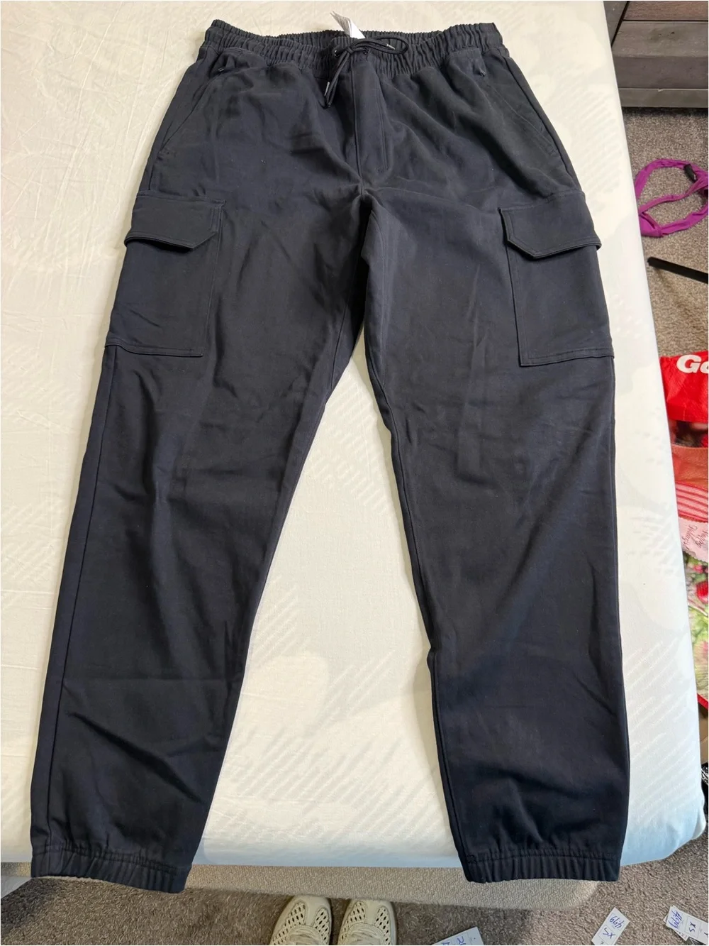 Men's Black Cargo Jogger Pants - Casual Drawstring Trousers